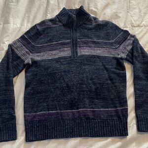 Banana Republic Sweater Medium Gray Purple 1/4 Zip Extra Fine Merino Wool